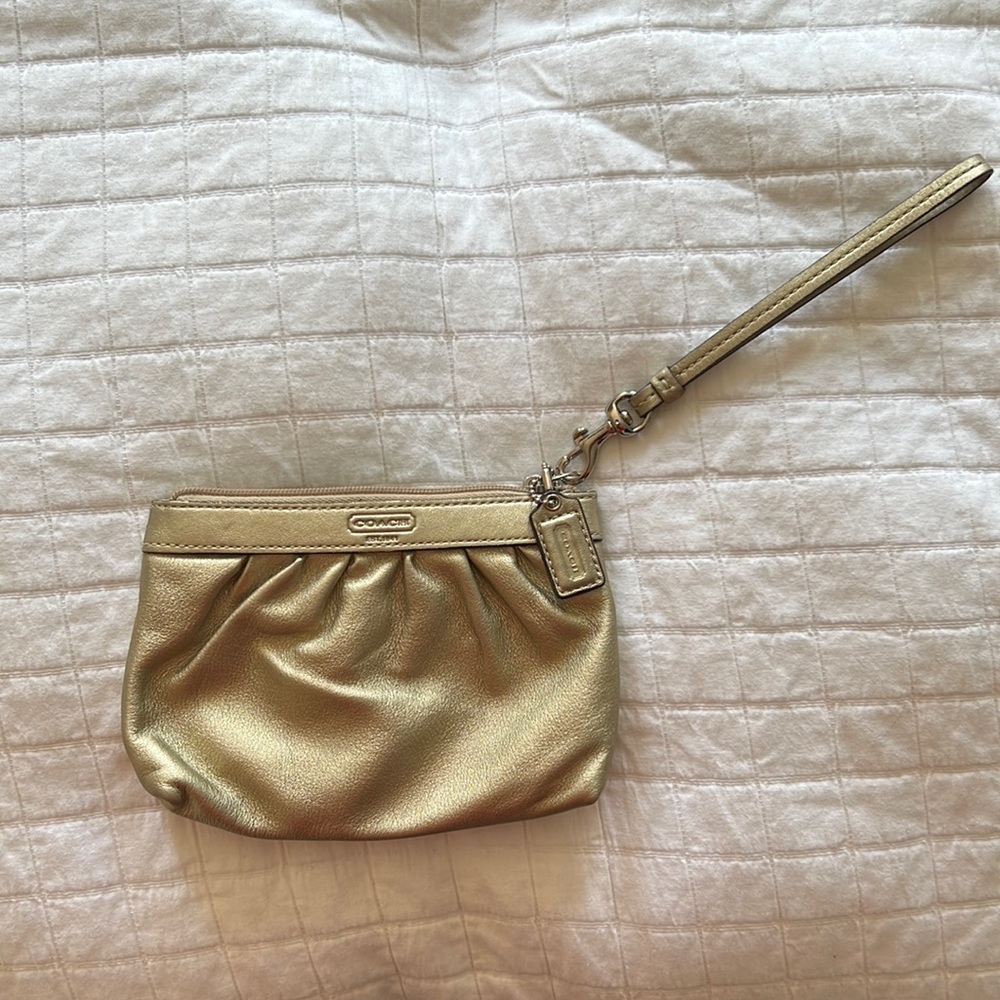 Gold Leather Coach Wristlet